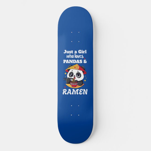 Skateboard Love Pandas and Ramen (texte blanc) (Recto)