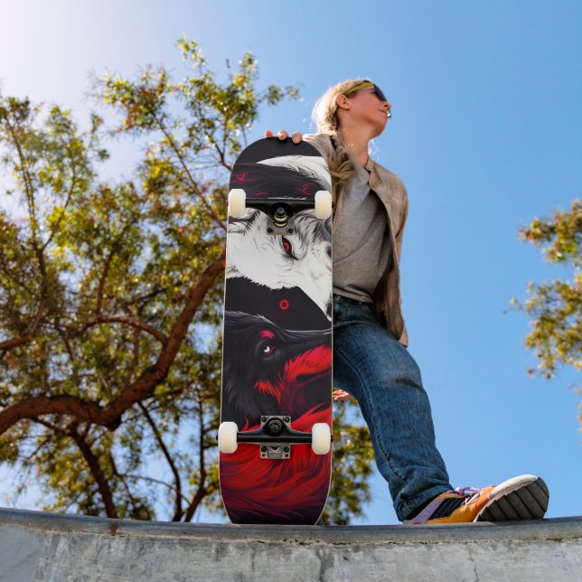 Skateboard Lune Crimson Loup blanc rouge (Extérieur 1)