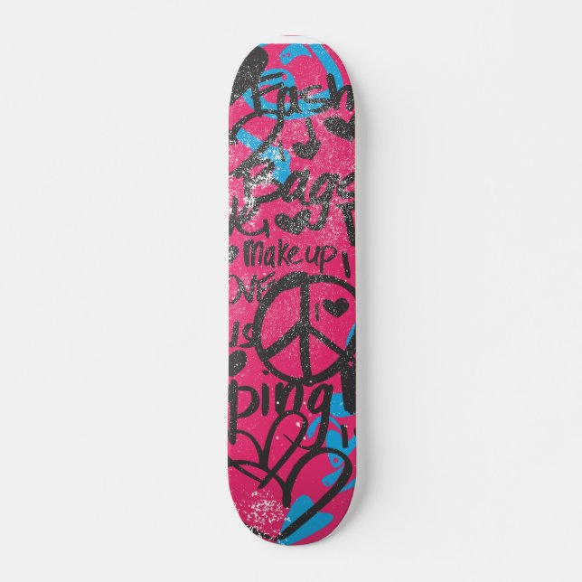Skateboard Magenta-Aqua de damassé, graffiti (Devant)