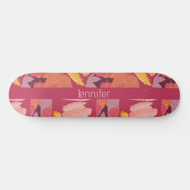 Skateboard Magenta et Abstrait or vibrants (Horz)