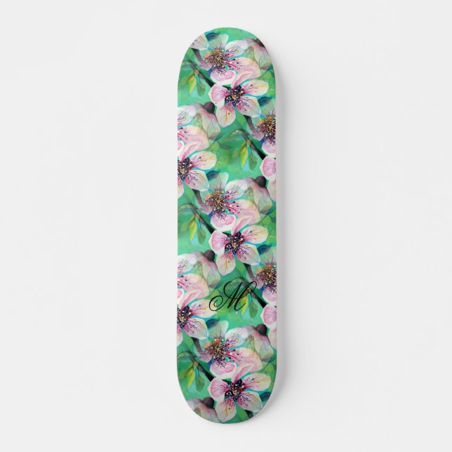 Skateboard Magnifique Monogramme japonais Sakura Cherry Tree (Devant)