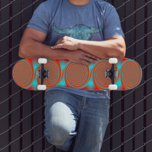 Skateboard Magnifique Orange Aqua Cercles À Balayage Sur Skat