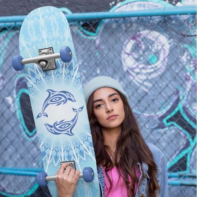 Skateboard Mandala Maritime Dauphins Bleus (Créateur téléchargé)