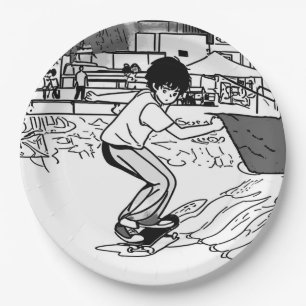 Skateboard-Manöver - Junge Skateboarder Pappteller