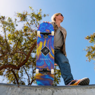 Skateboard Marbre Abstrait jaune bleu violet liquide