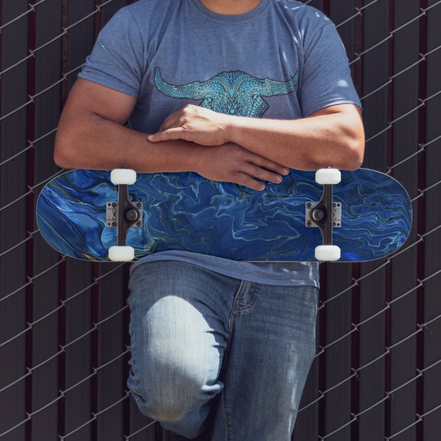 Skateboard Marbre acrylique bleu marine et marbre d'or Faux (Extérieur 3)