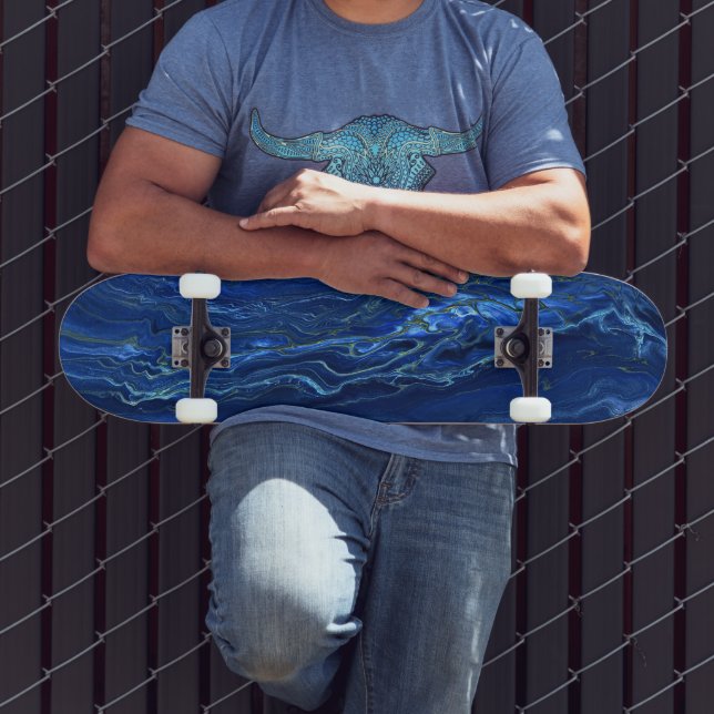 Skateboard Marbre acrylique bleu marine et marbre d'or Faux (Extérieur 3)