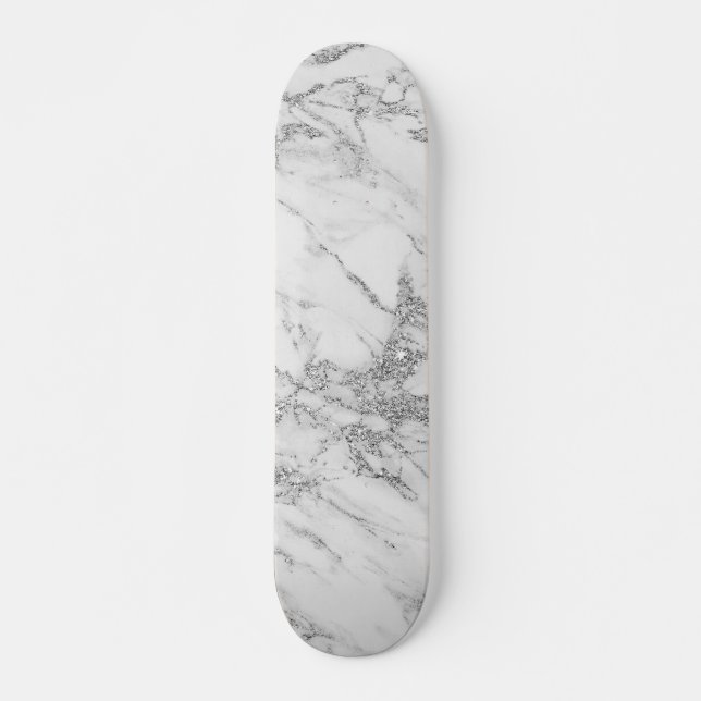 Skateboard Marbre argenté gris blanc chic élégant de parties (Devant)