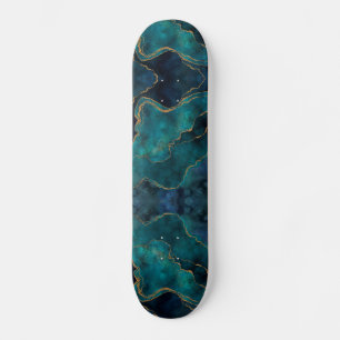 Skateboard - Marbre bleu et Turquoise avec Veine o