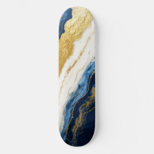 Skateboard Marbre bleu marine de luxe et feuille d'or