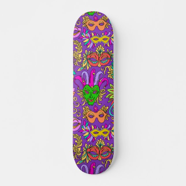 Skateboard Mardi Gras Masquerade Masque vert violet clair (Devant)
