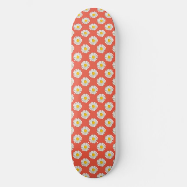 Skateboard Marguerites blanches sur orange (Recto)