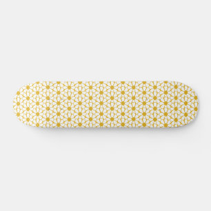 Skateboard Marguerites rétro gaies blanc et moutarde jaune