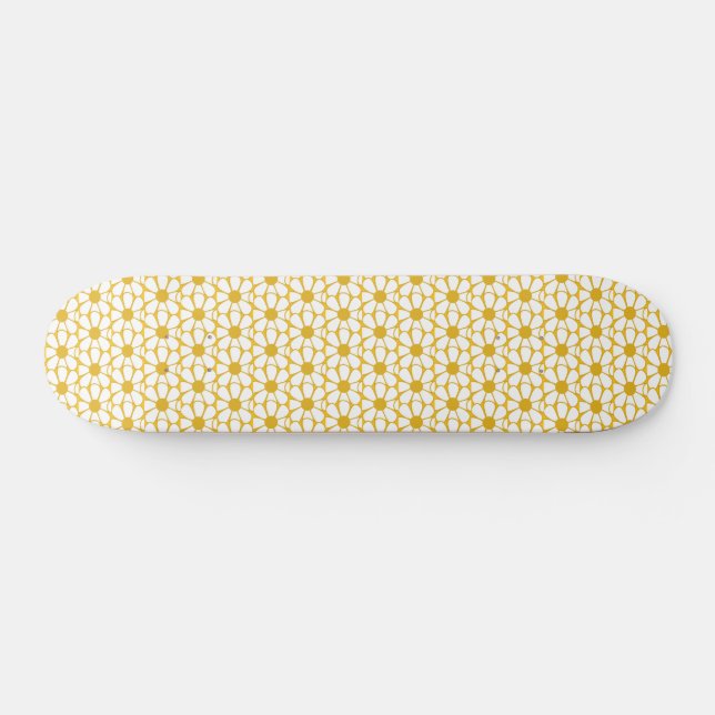 Skateboard Marguerites rétro gaies blanc et moutarde jaune (Horz)