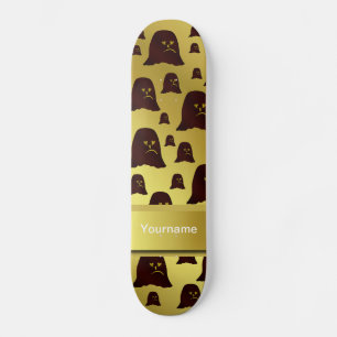 Skateboard marron, fantôme, tas, visage, doré, brillant, moti
