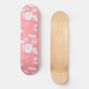 Skateboard Mazipoodé Roses de poisson bleu rose blanc