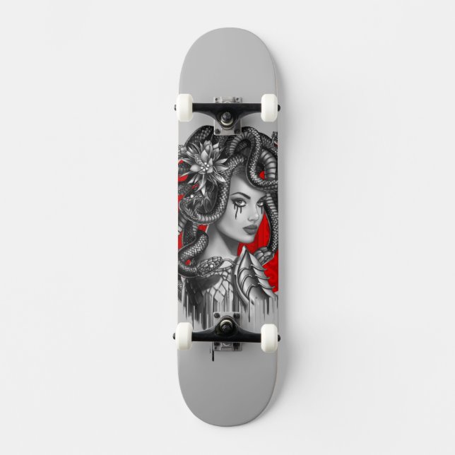 Skateboard Méduse principale de fille de serpent du mythe (Recto)