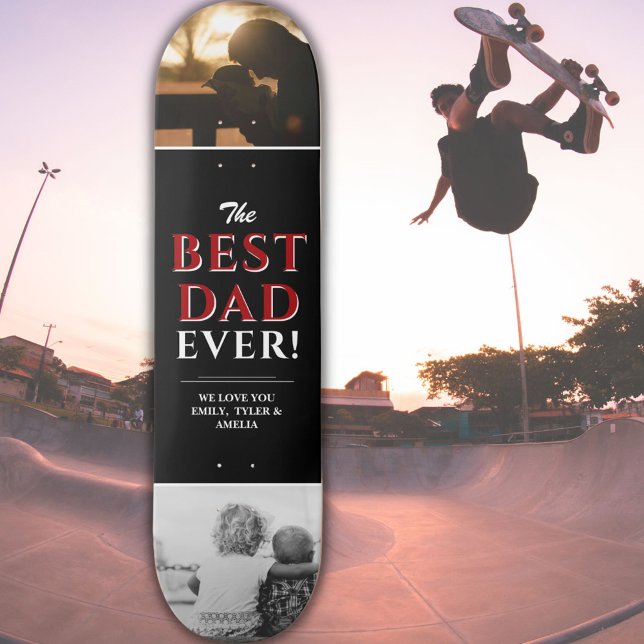 Skateboard Meilleur papa jamais Noir Père`s Day 2 Photo Colla (Créateur téléchargé)