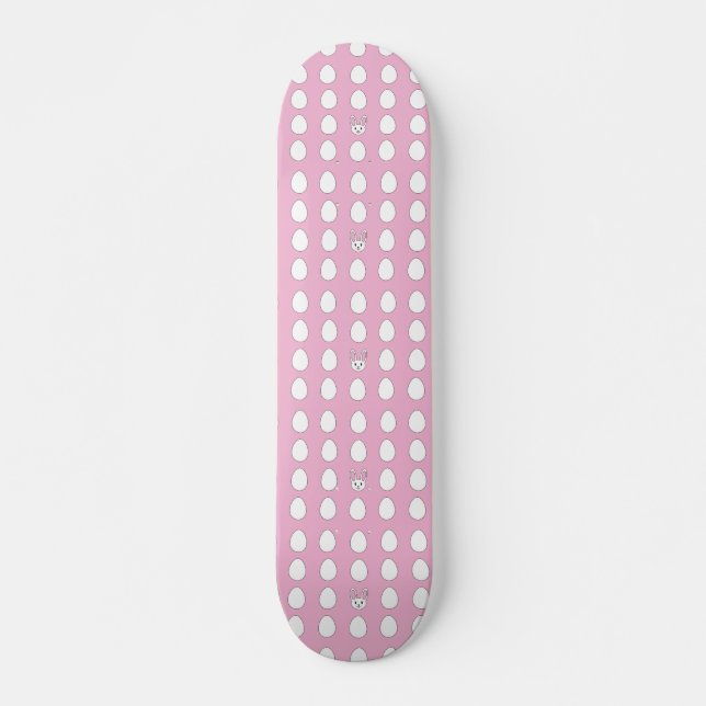 Skateboard Mignons Oeufs Blancs De Pâques Sur Rose (Devant)