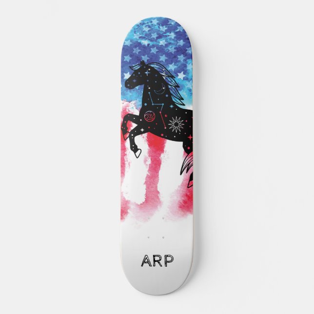 Skateboard *~* Militaire COSMIC CHEVAL Rouge Blanc Bleu Drape (Recto)