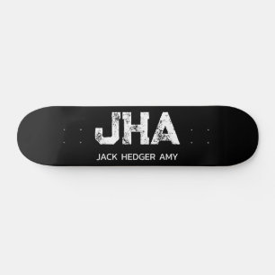 SKATEBOARD MINIMALISTE BLANC MONOGRAMME À TROIS LETTRES NOM N