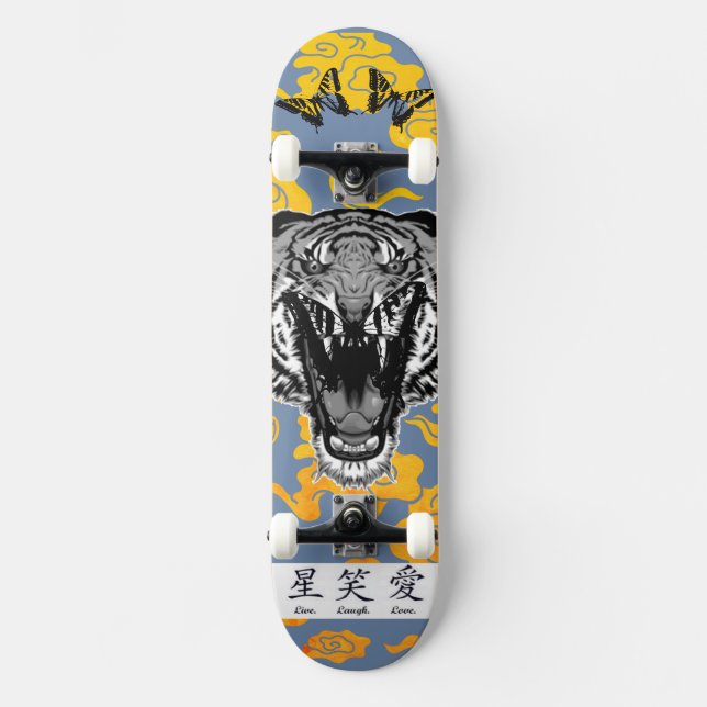 SKATEBOARD MIT JAPANISCHEN TIGER UND GELBEN (Vorderseite)