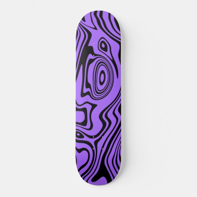 Skateboard mit lila schwarzen Waves oder Farbauswa (Vorderseite)