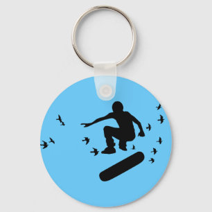 Skateboard mit Vögeln Schlüsselanhänger