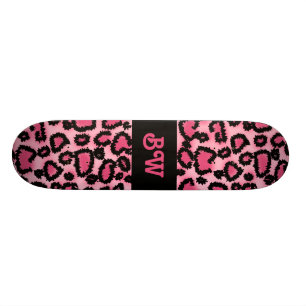 Skateboard Modèle rose et noir d'empreinte de léopard