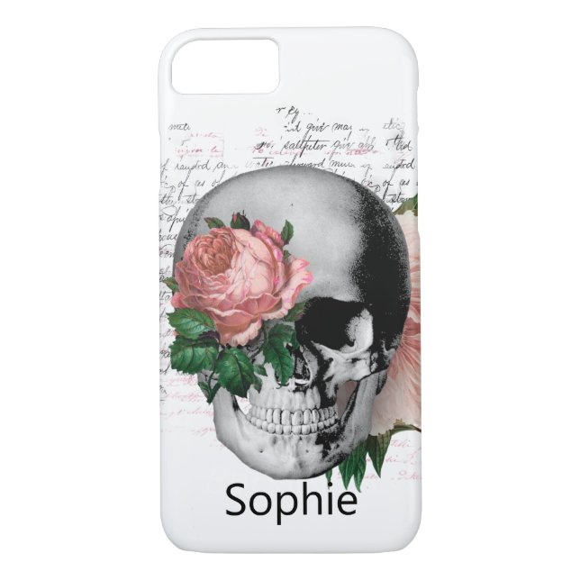 Skateboard Modern Dusty Pink Rose Skull Case-Mate iPhone Hülle (Rückseite)
