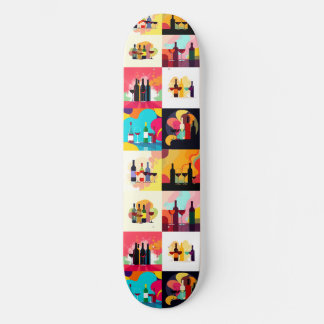 Skateboard Modern Wine Set Silhouette Collage – Bold Colorful