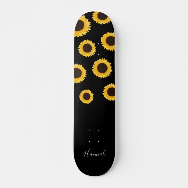 Skateboard Moderne Sunflower Noir Personnalisé (Devant)