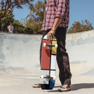 Skateboard Mondrian Peinture Rouge Plane Jaune Noir Gris Bleu