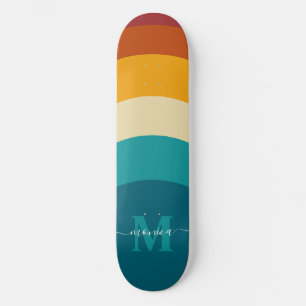 Skateboard Monogramme arc-en-ciel Nom personnalisé Retro Suns
