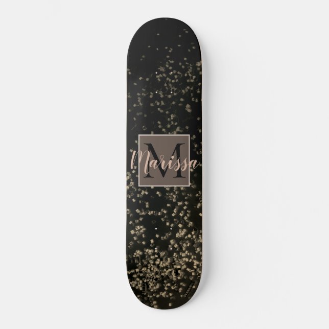 Skateboard Monogramme Chic Gold Confetti Personnalisé (Recto)