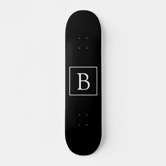 Skateboard Monogramme classique simple | Texte noir et blanc (Devant)
