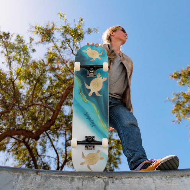 Skateboard Monogramme d'Agate d'Encre Turquoise Tribale de To (Extérieur 1)