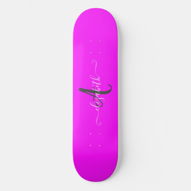 Skateboard Monogramme de néon rose fluorescent (Recto)