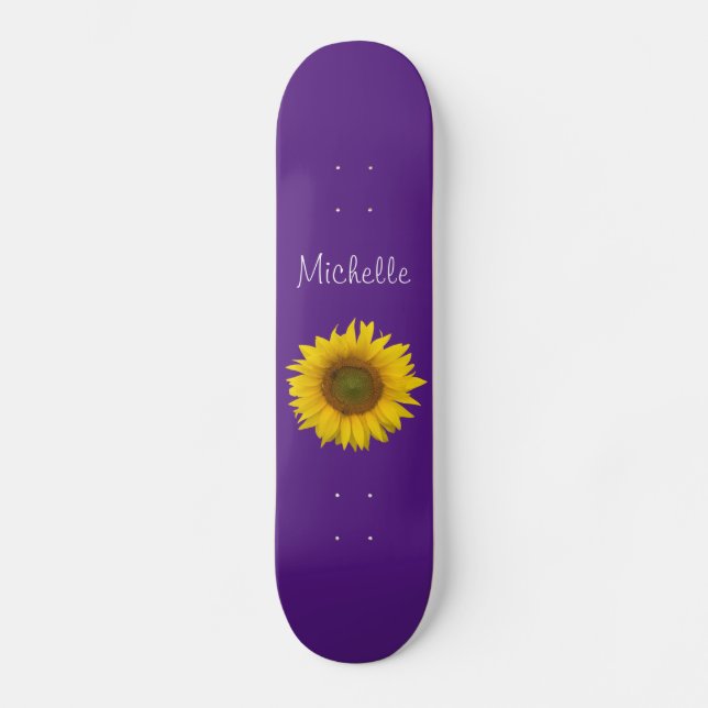 Skateboard Monogramme de tournesol jaune mou pourpre (Recto)