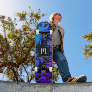 Skateboard Monogramme dégradé de bleu à violet feuille tendan
