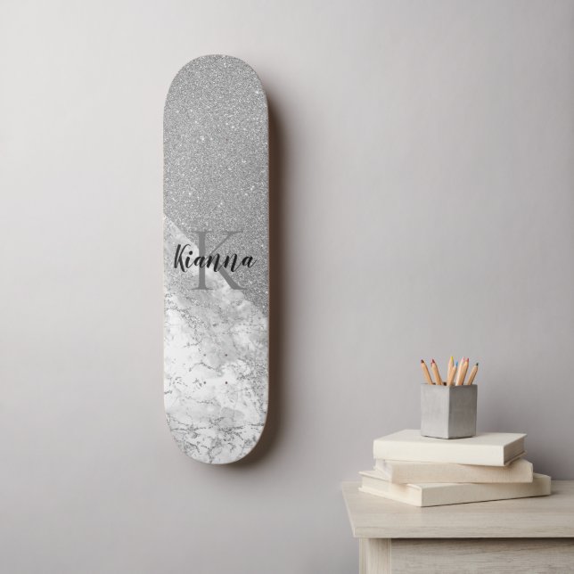 Skateboard Monogramme en marbre argenté Parties scintillant G (Art mural)