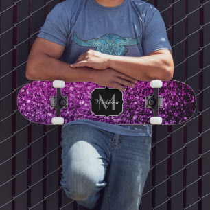 Skateboard Monogramme faux paillettes dégradé rose violet