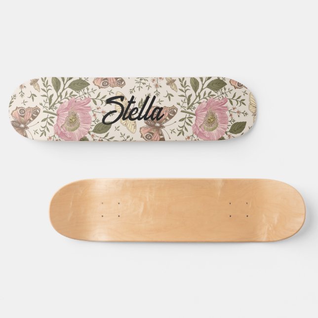 Skateboard Monogramme floral botanique de fleurs sauvages à l (Horz)