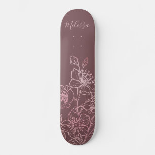 Skateboard Monogramme floral rose rose rose or