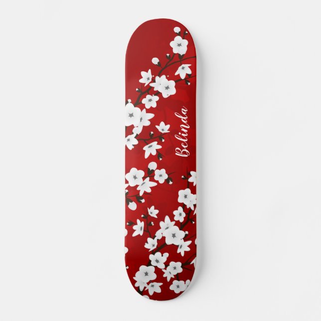 Skateboard Monogramme Floral rouge blanc cerisier (Recto)