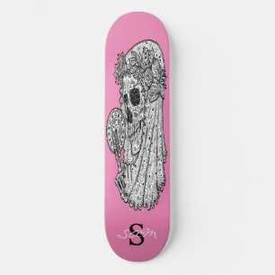 skateboard Monogramme Mariage rose crâne