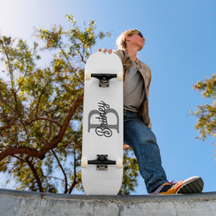 Skateboard Monogramme moderne élégant Nom noir Gris noir Scri