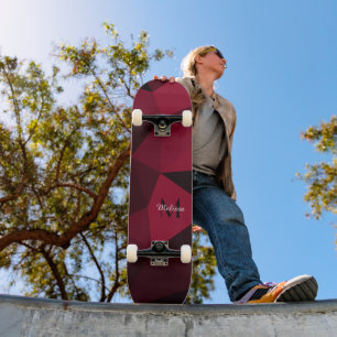 Skateboard Monogramme motif géométrique rose magenta rouge no
