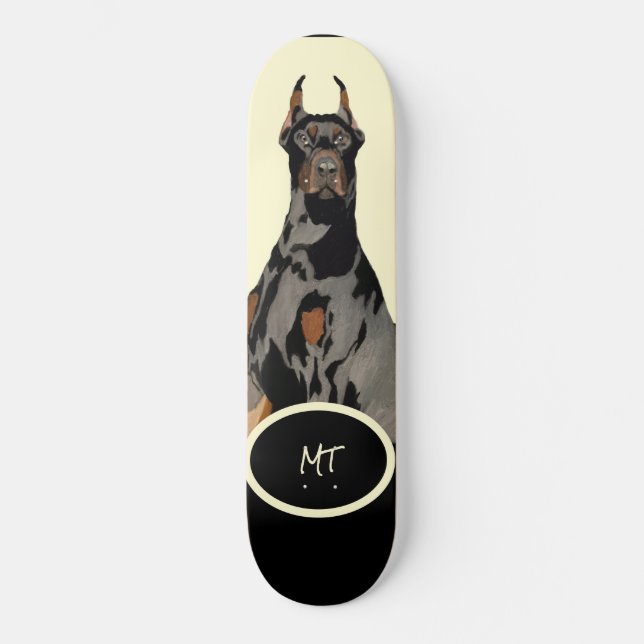 Skateboard monogramme noir Doberman Pincher noir (Recto)