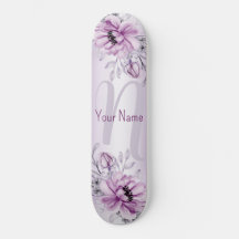 Monogramme Nom Rose Floral Violet Violet Moderne